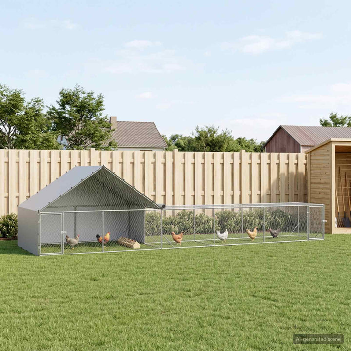 Kylling Coop med tak och gård 2 st Silver 8 x 2 x 1,9 m